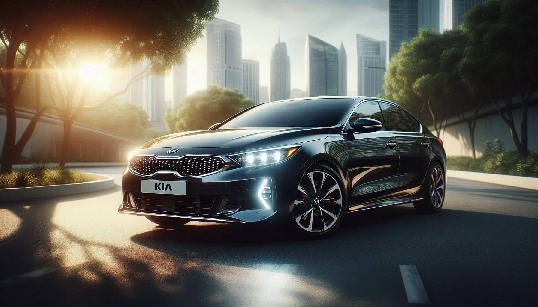Kia car displayed in a showroom with clear view of its sleek design